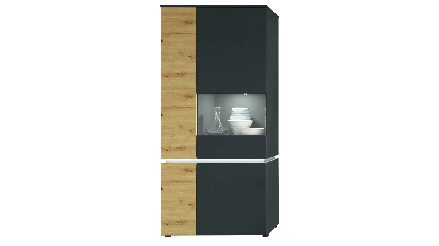 Vitrine mit Beleuchtung Artisan Eiche - grau B 90 x H 199 cm - LUCI