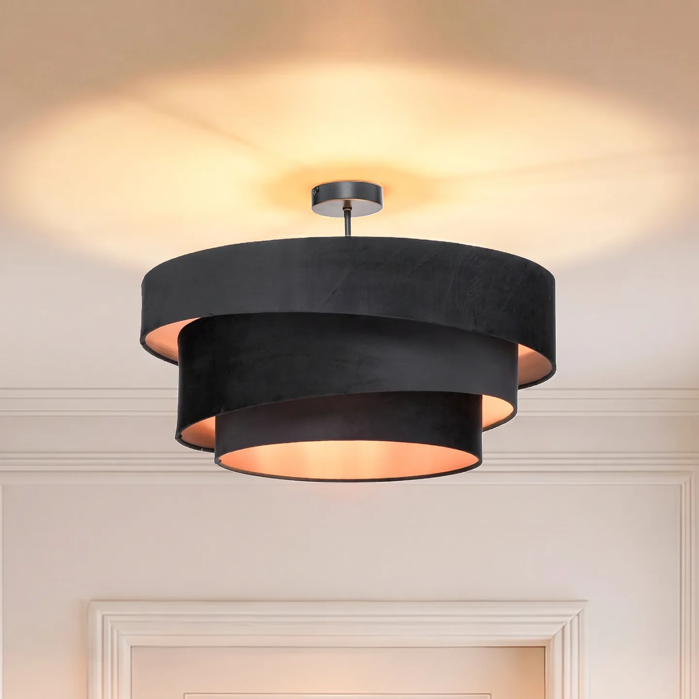 Lindby loftlampe Jusari, sort, tekstil, Ø 56 cm, E27 - Stue - Moderne - Stof / tekstil - Med afstand