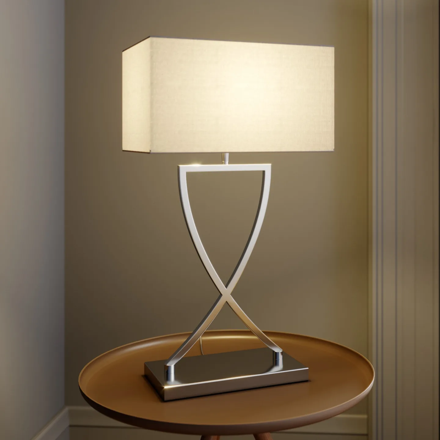 Evaine Tischleuchte Chrome/White - Lucande - Wohnzimmer - Modern - Metall - Mit Schirm