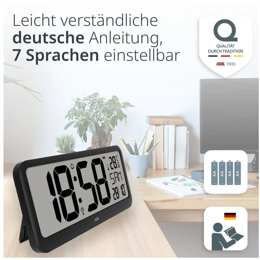 Funkuhr ADE Schwarz Acrylnitril-Butadien-Styrol (ABS) Quadratisch B 37.1 cm