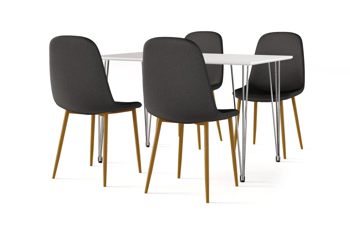 Kronblom Matbord 120 cm + 4 st Nibe stol svart med ek ben - Vit/Svart