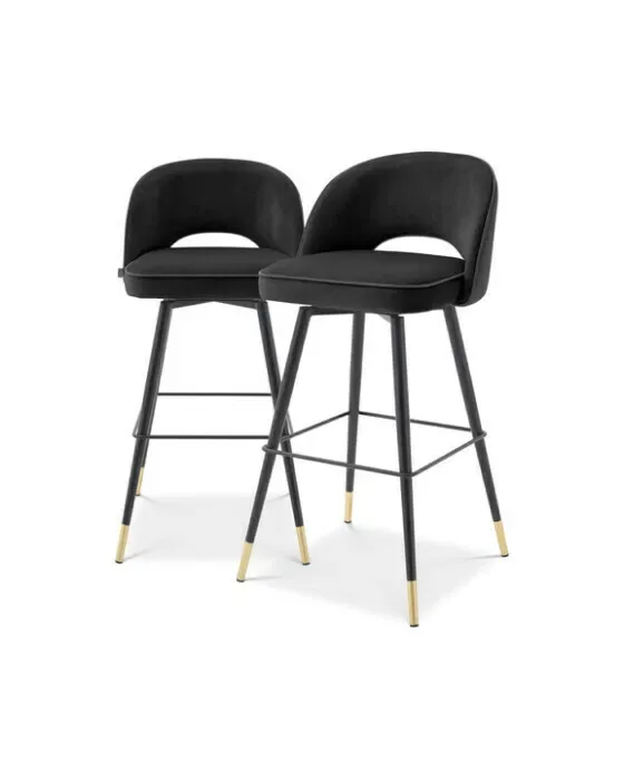 Cliff Bar Stool Roche Black Velvet Set of 2
