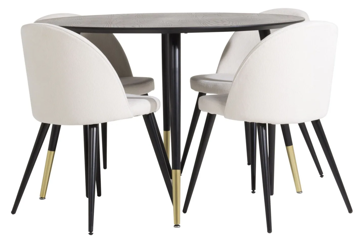 Dipp Matgrupp 115 cm Rund med 4 Velvet stolar - Beige