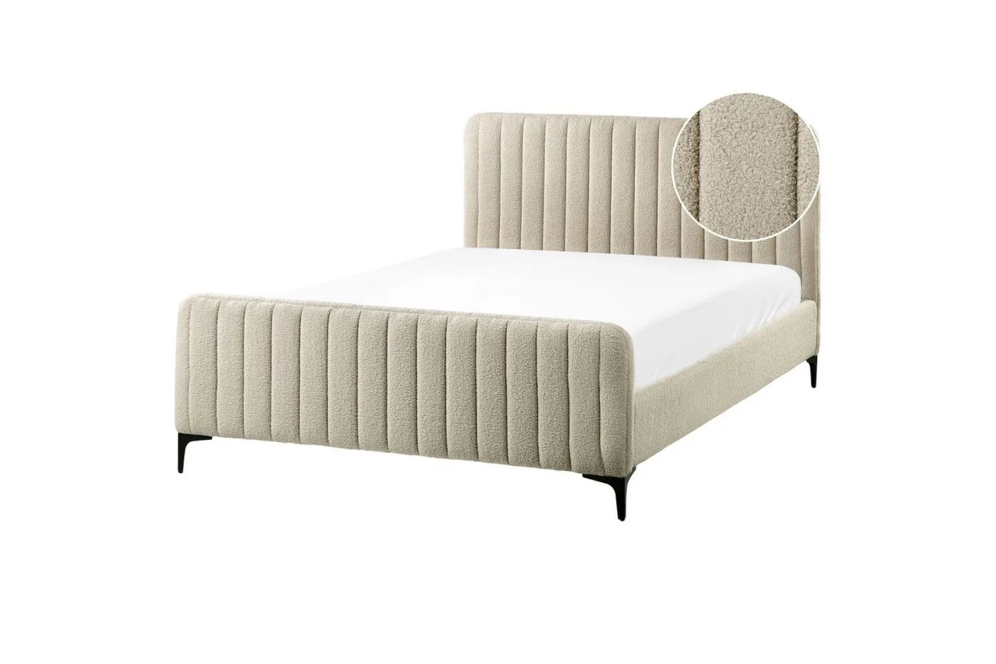 Säng med lamellram Lunan - Beige, svart/Bouclé, 140x200 cm