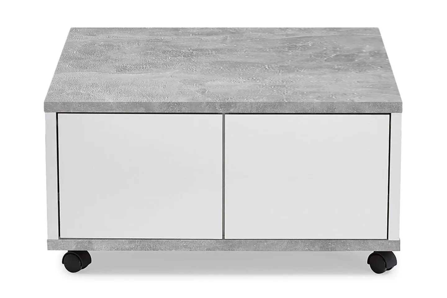 Twin Soffbord 70 cm med Förvaring Lådor på Hjul - Vit/Betonggrå