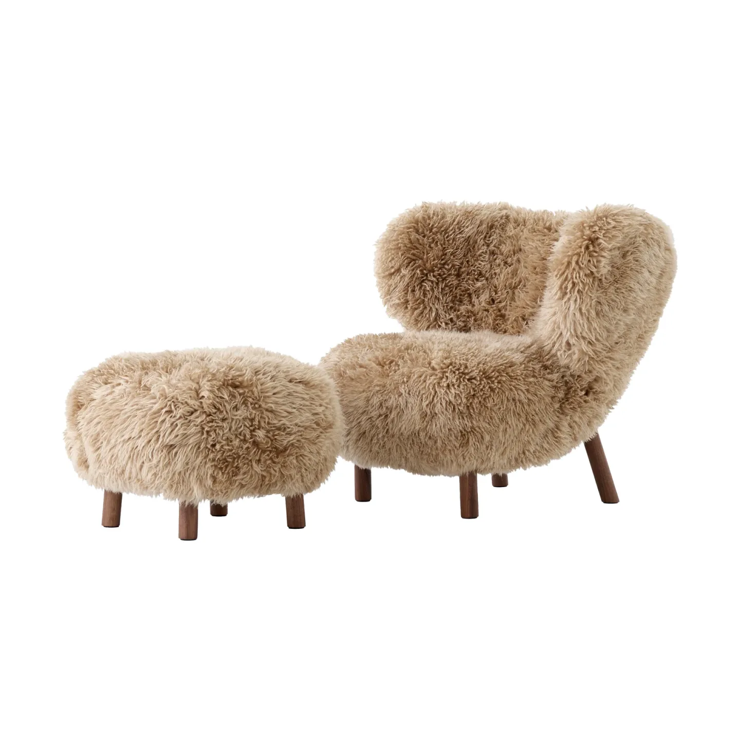 &Tradition Little Petra VB1 Fauteuil inkl. Fußhocker ATD1 Walnuss geölt-Sheepskin honey