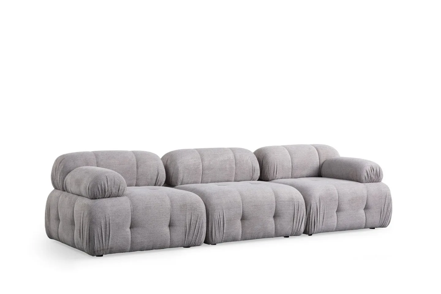 Belgin Bubblig Soffa 3-sits med fasta armstöd - Ljusgrå