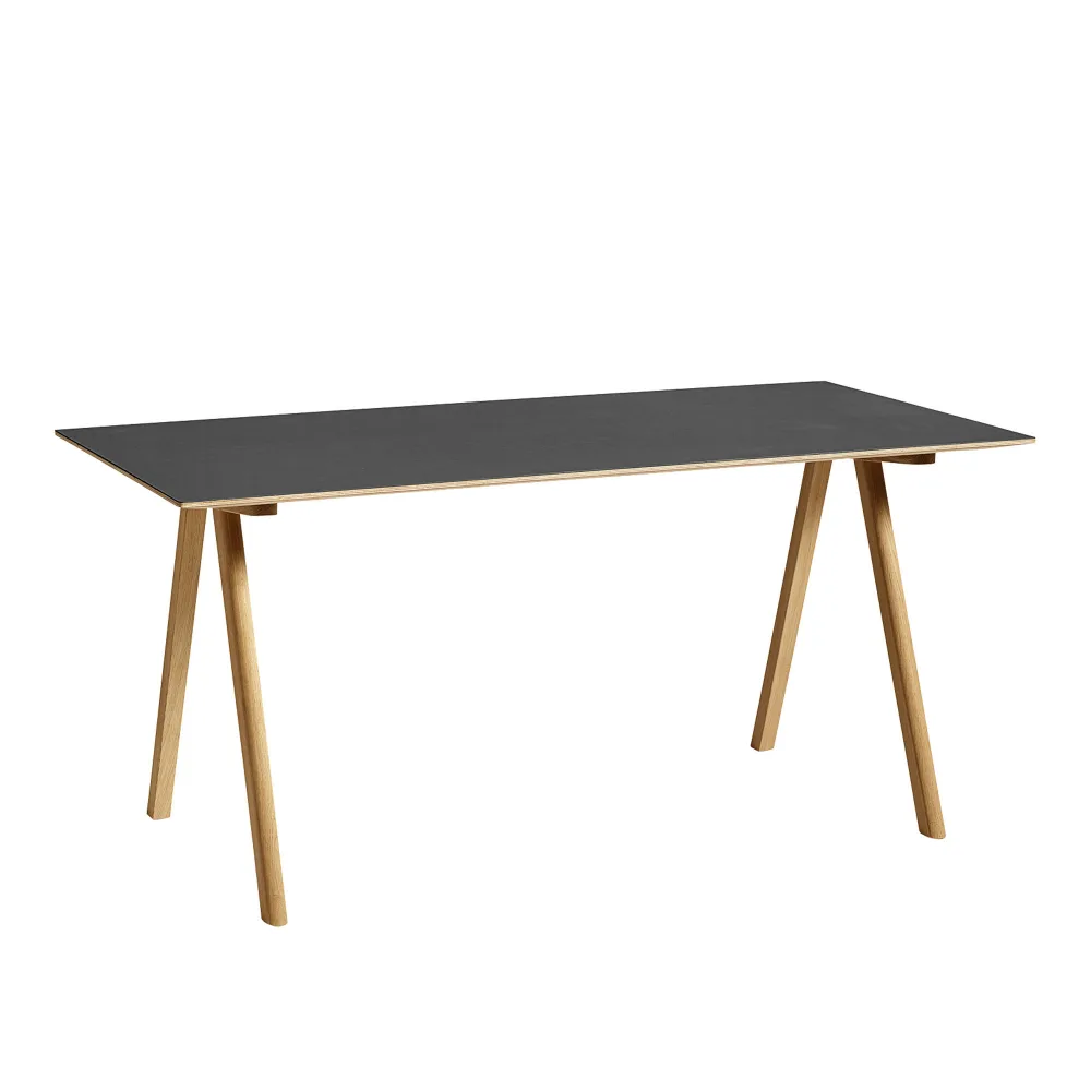 HAY - CPH10 2.0 Desk Lacquered Oak Frame L160 X W80 X H74 Black Linoleum Top Lacquered Edge - Skrivbord - Ronan & Erwan Bouroullec - Svart - Trä
