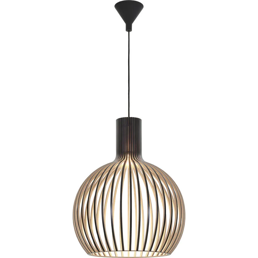 Secto Design Pendellampe Octo Small Schwarz Holz 45 cm 55 cm - Material: Birke - LED - Lichtfarbe: Warmweiss - LED Energiesparlampen
