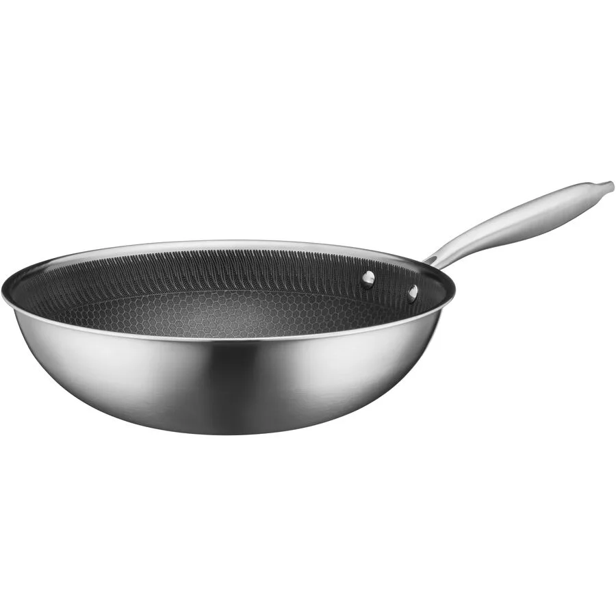 Wok Hestia Schwarz/Silber Edelstahl D 30 cm PFAS frei - Farbe: silber/schwarz
