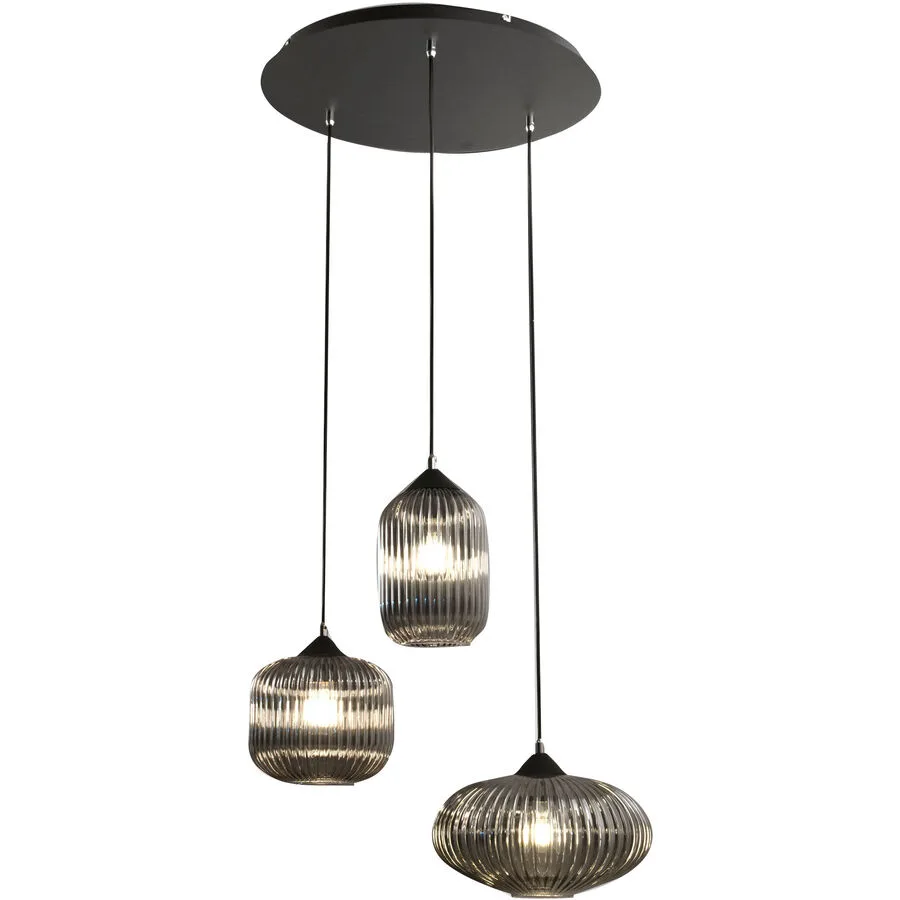 Pendellampe Nawal Grau Glas/Metall 58 cm 200 cm - Material: Metall/Glas