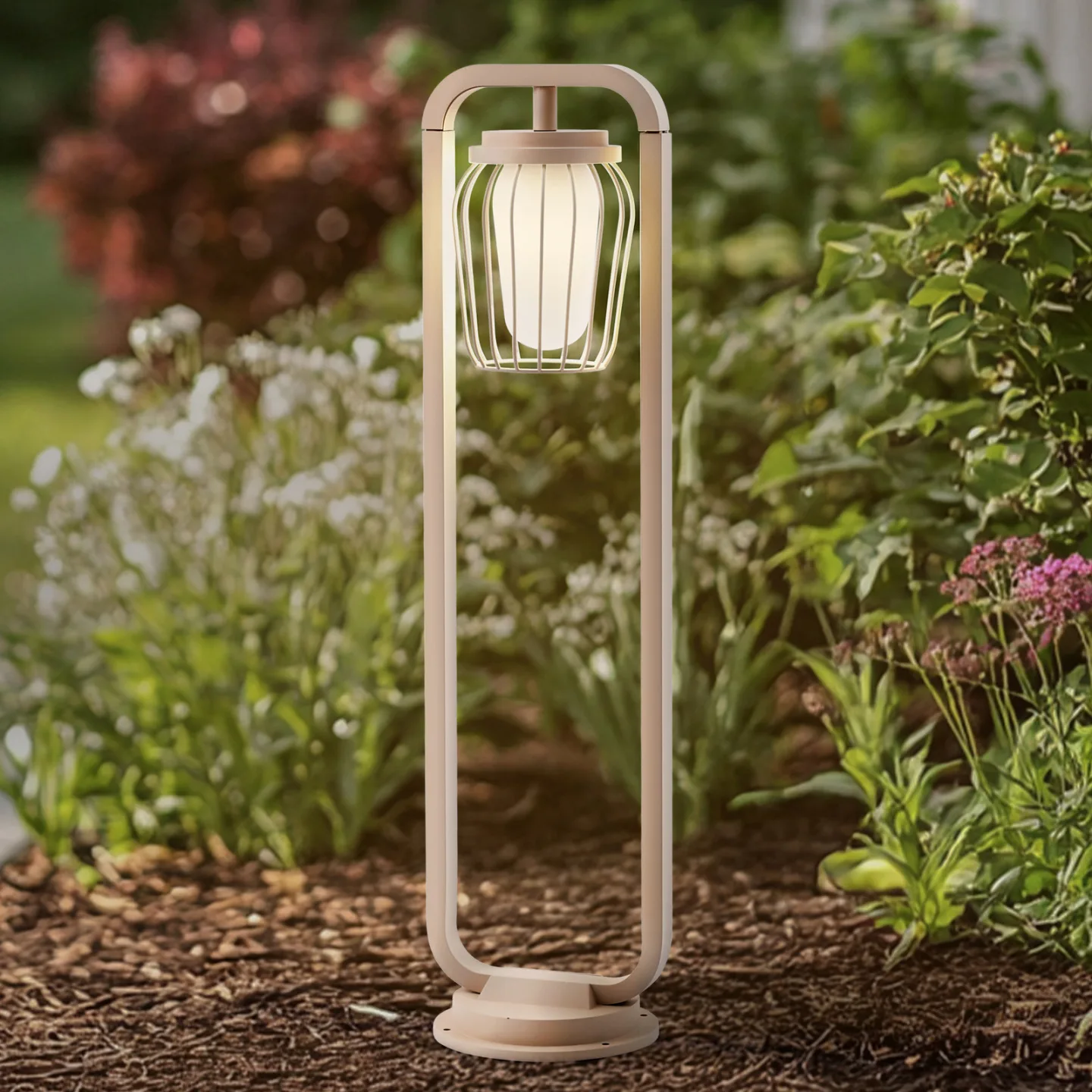Chandan Wegeleuchte Höhe 90 cm beige Metall IP54 - Lucande - Terrasse - Modern - Aluminium - Einflammig