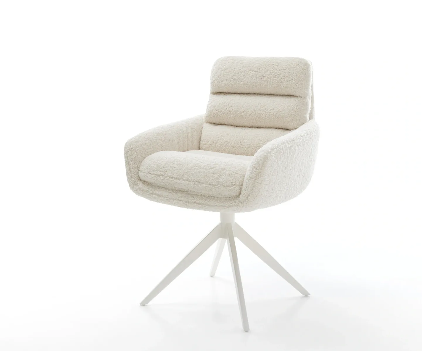 Drehstuhl Abelia-Flex mit Armlehnen Teddystoff Beige Kreuzgestell breit Weiß 360° drehbar Wippfunktion