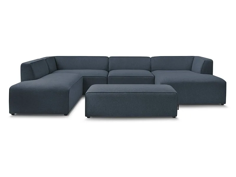 Panorama-Ecksofa mit Hocker BOBOCHIC MEGEVE Stoff chiniert dunkelblau