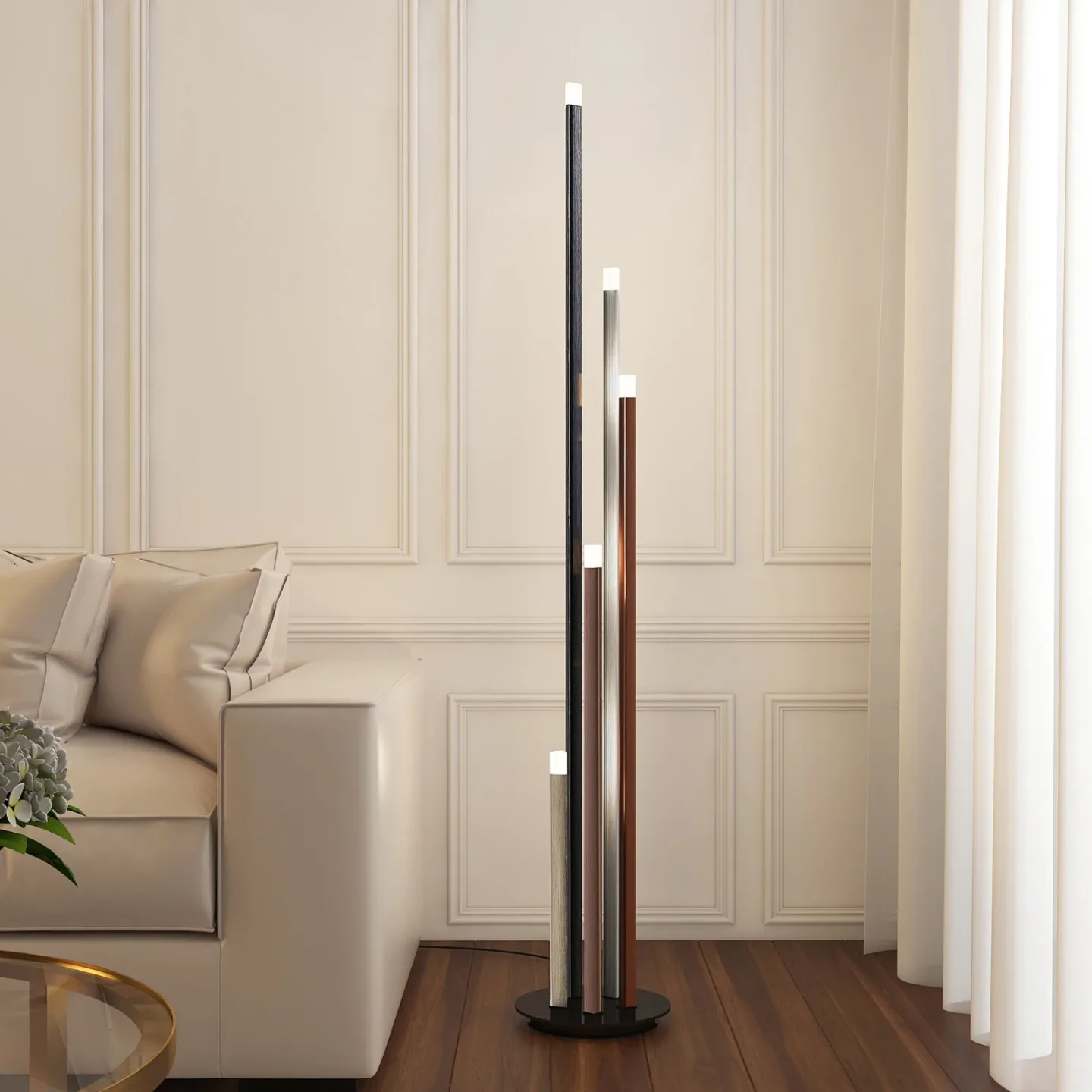 Stoika Stehleuchte Black/Alu/Brown - Lucande - Wohnzimmer - Modern - Metall - Mehrflammig