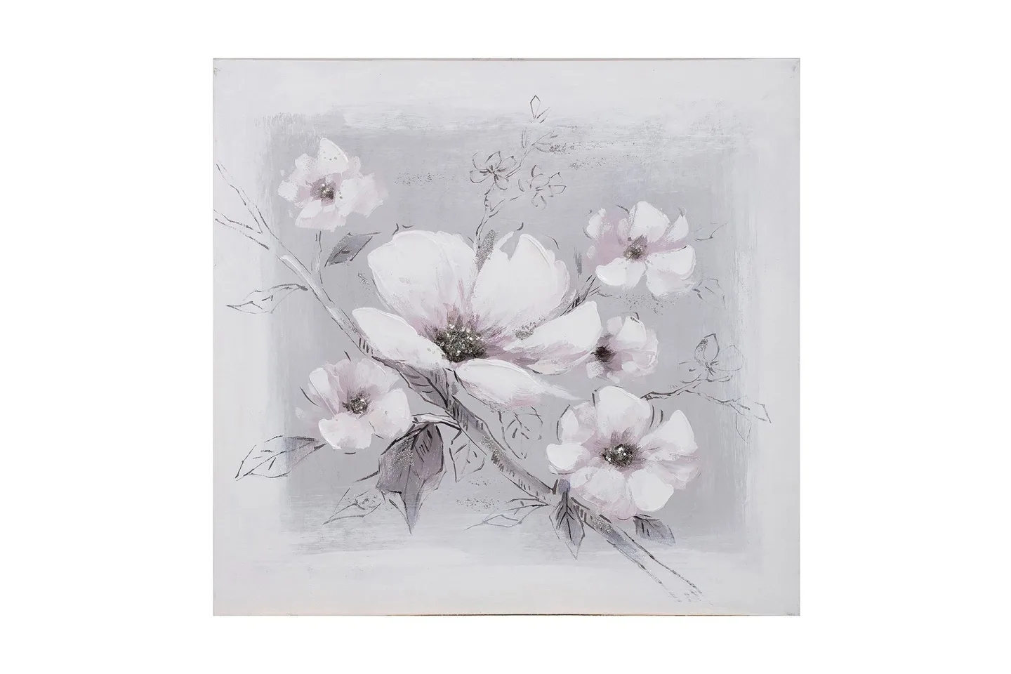 Oljemålning 60x60cm Vita blommor -