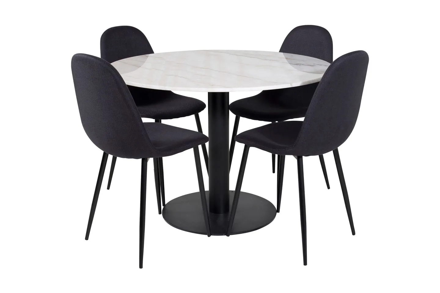 Admira Matgrupp 106 cm Rund inkl 4 Ypas Stolar - Marmor/Vit/Svart