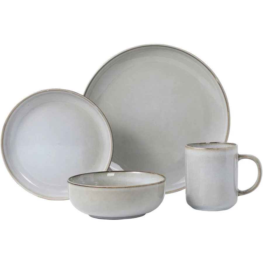 Geschirr-Set Keira grau Stoneware 16 Stk - Farbe: Grau/braun