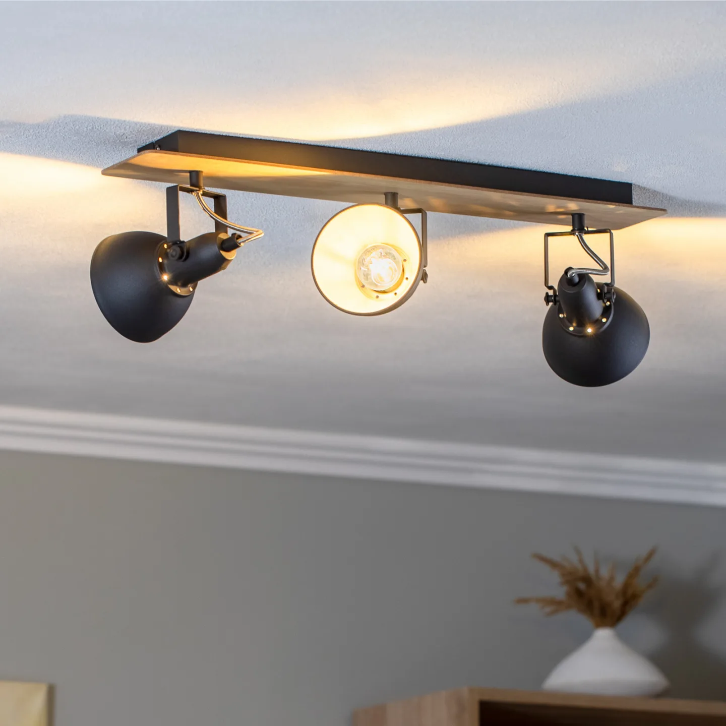 Aylis 3 Deckenleuchte Black/Wood - Lindby - Wohnzimmer - Industrielles Design - Metall - Mehrflammig