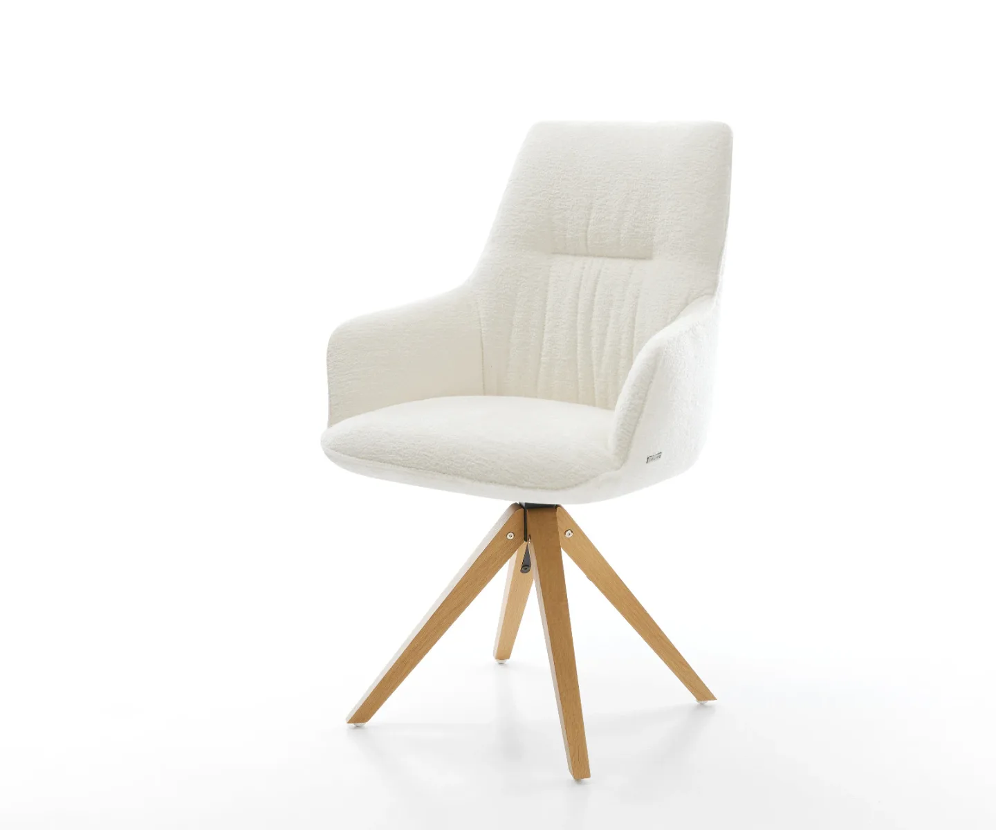 Drehstuhl Zelia-Flex mit Armlehnen Bouclé Soft Beige Holzgestell kantig Natur 360° drehbar Taschenfederkern