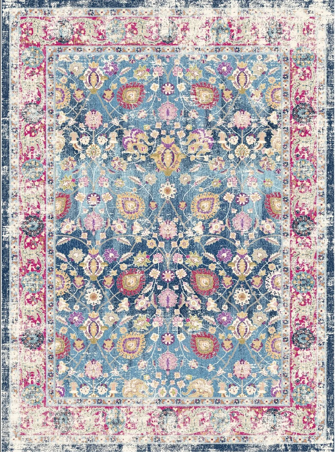 Wilton-teppe - Bouhjar (blå/rosa/multi) (Størrelse: 240 x 240 cm (firkantet form))