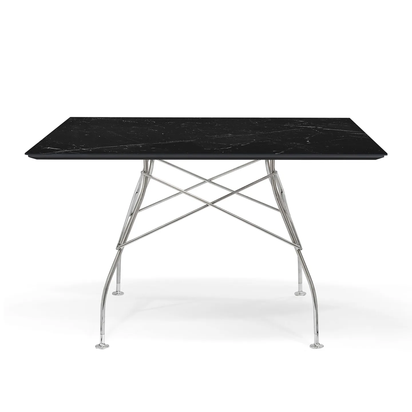 Kartell - Glossy Square Table 118x118 Marble Top, Chrome-plated Steel Frame Black Marquina - Matbord - Antonio Citterio - Svart - Metall/Sten