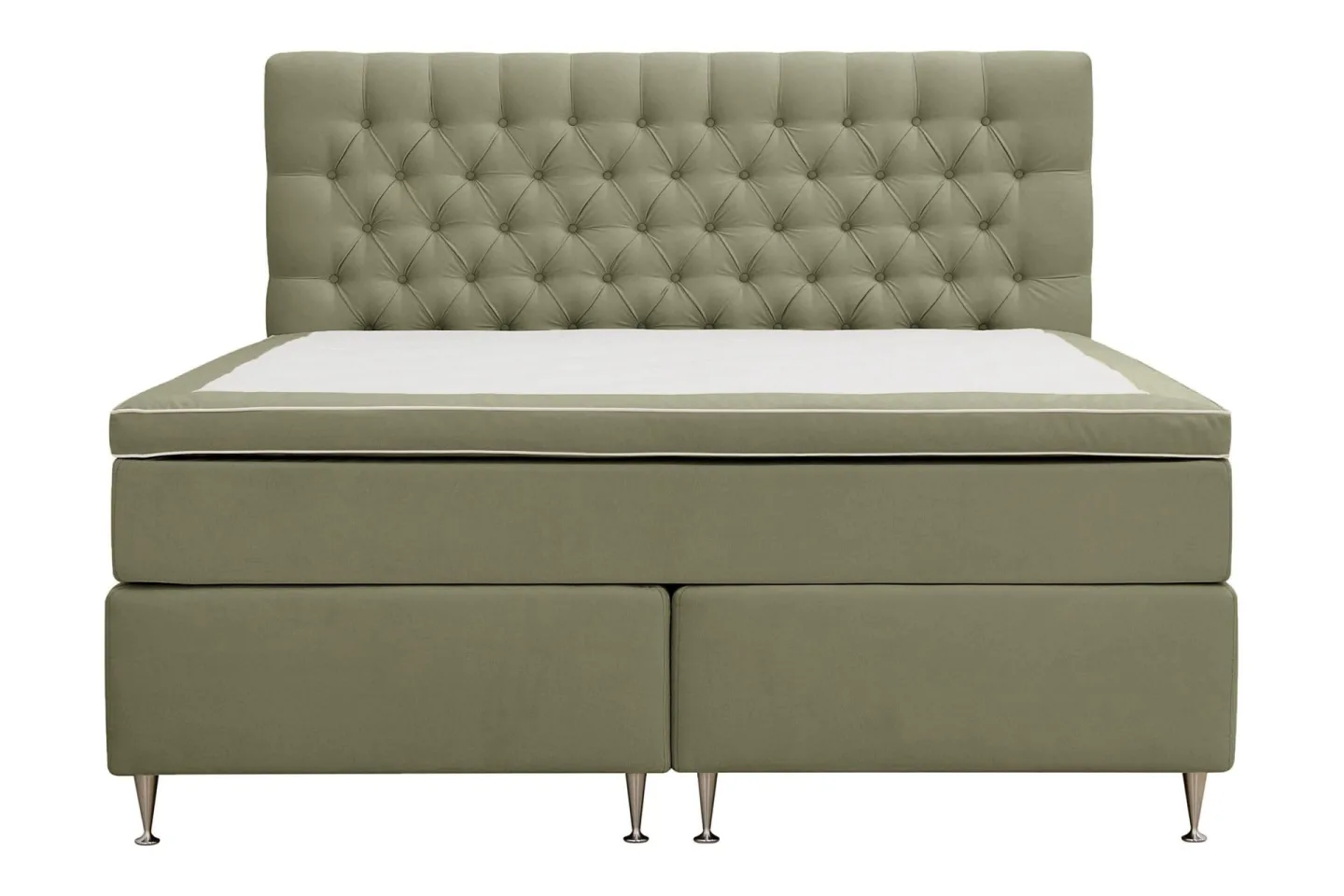 HVILA Lyx Komplett Sängpaket 180x200 cm Kontinentalsäng med knappad sänggavel i sammet - Olivgrön