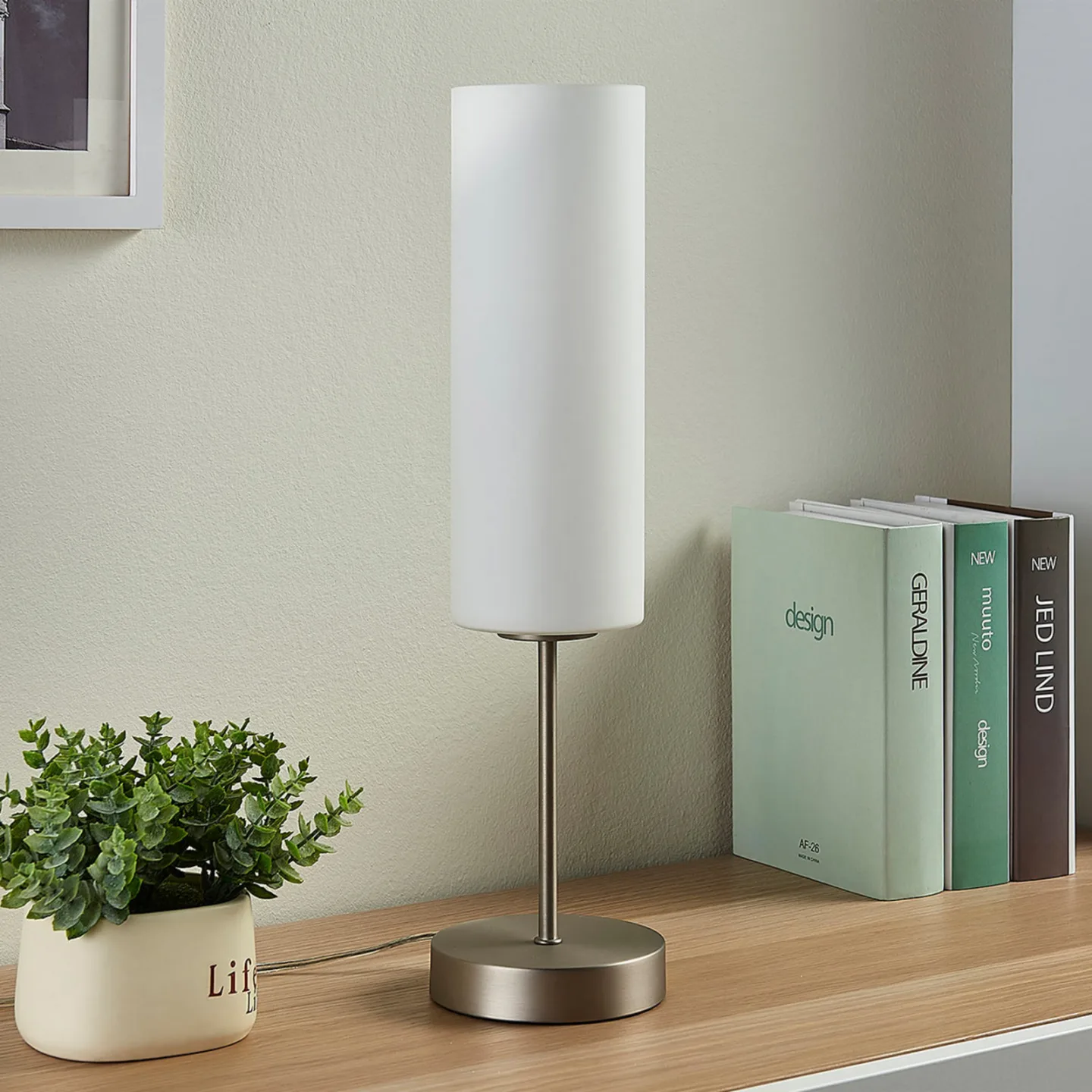 Felice Bordlampe White/Nickel - Lindby - Stue - Moderne - Glass - Med skjerm