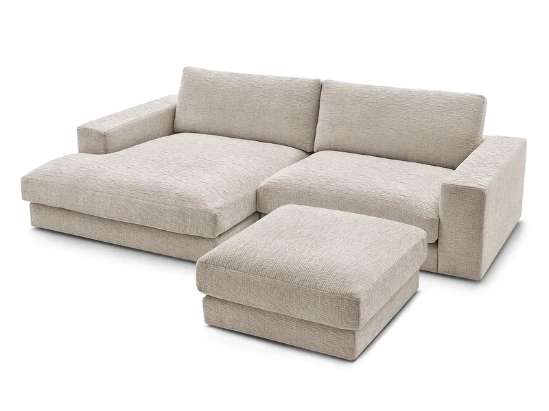 Ecksofa mit Hocker BOBOCHIC LEONARD Stoff mit Textur beige