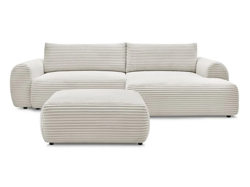 Ecksofa mit Hocker BOBOCHIC LUCIEN Cord-Stoff beige