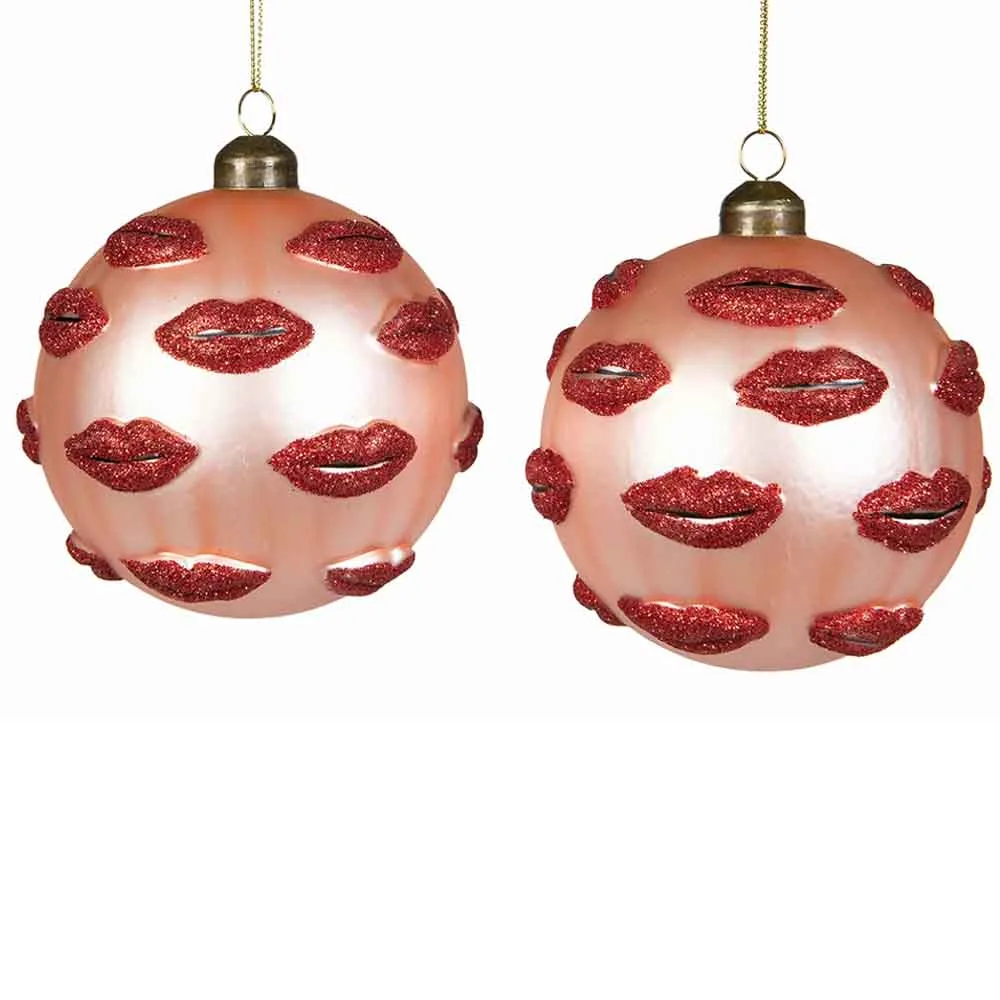 Stora Julgranskulor 2- pack Rosa med pussmunnar
