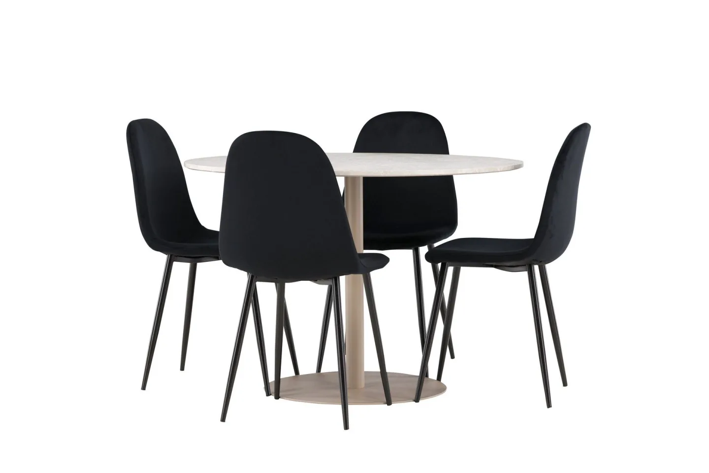 Lycke Matgrupp 110 cm Rund med 4 Polar stolar - Beige/Svart