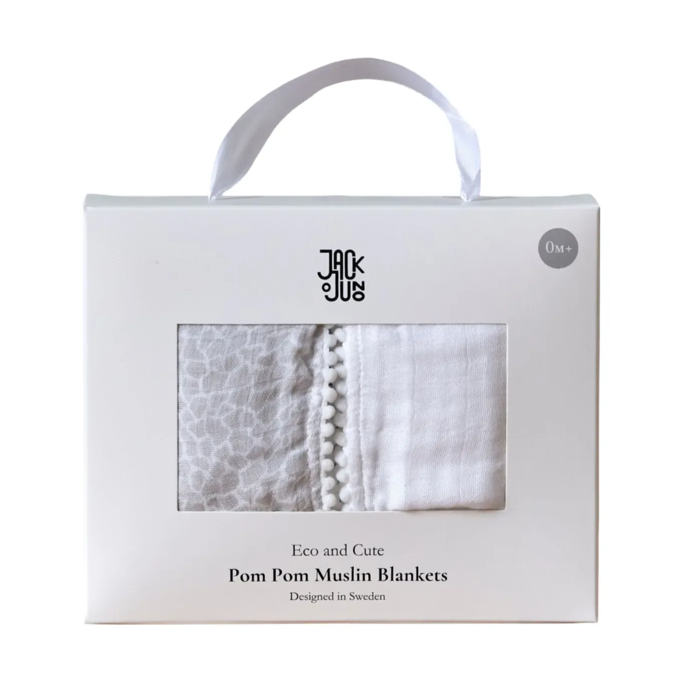 Jack o Juno Pom Pom muslinfilt 120x120 cm 2-pack Pearl & Giraffe gray