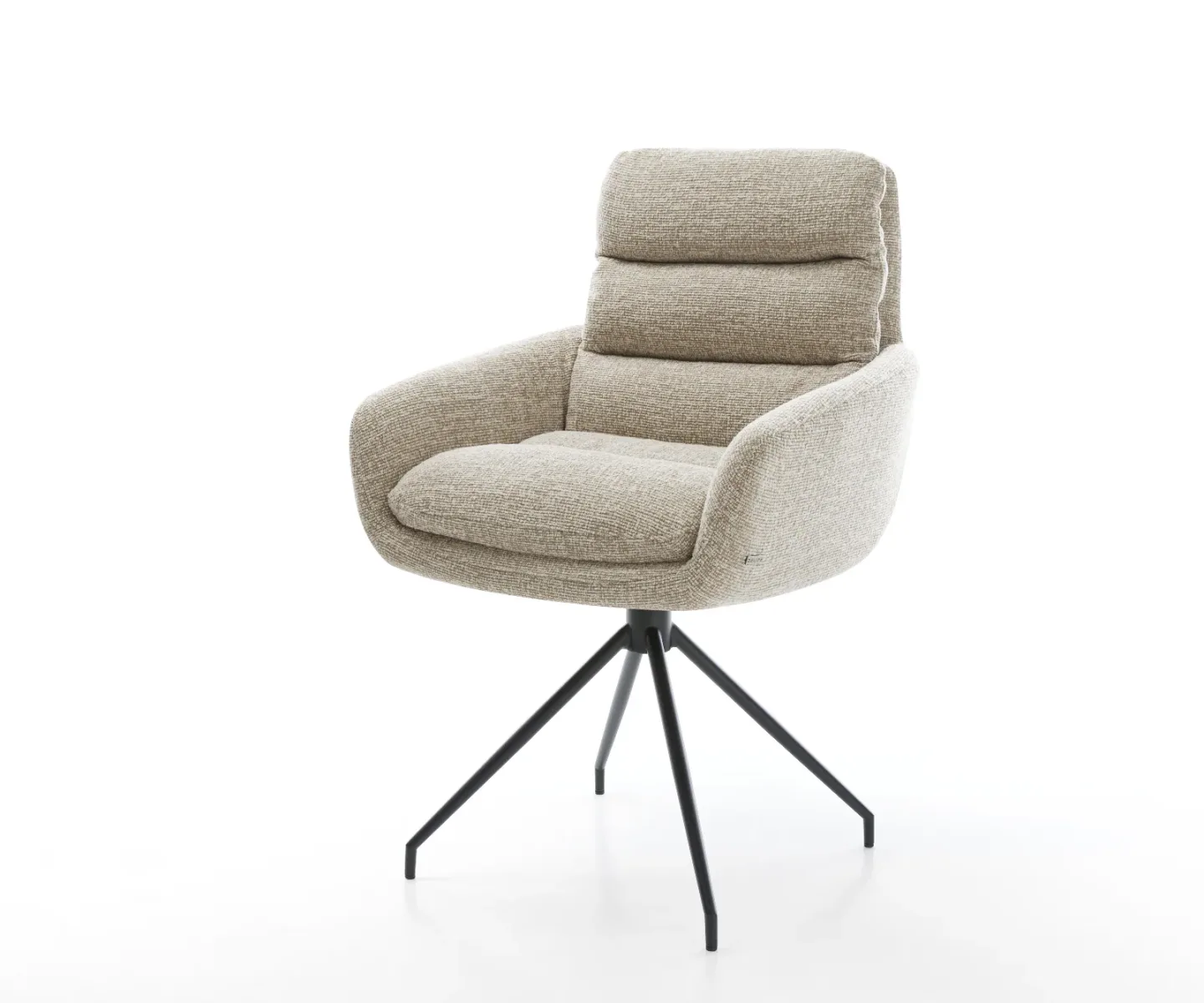 Esszimmerstuhl Abelia-Flex mit Armlehnen Webstoff Soft Beige Kreuzgestell konisch Schwarz