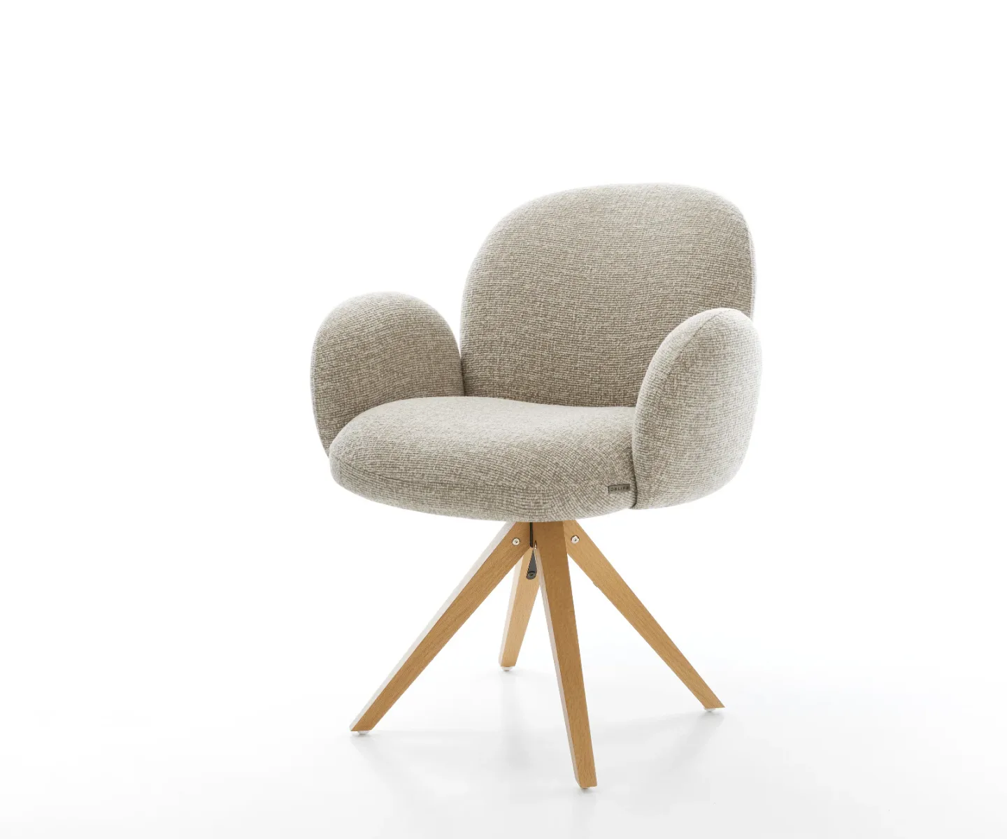 Drehstuhl Nube-Flex mit Armlehnen Webstoff Soft Beige Holzgestell kantig Natur 360° drehbar Taschenfederkern