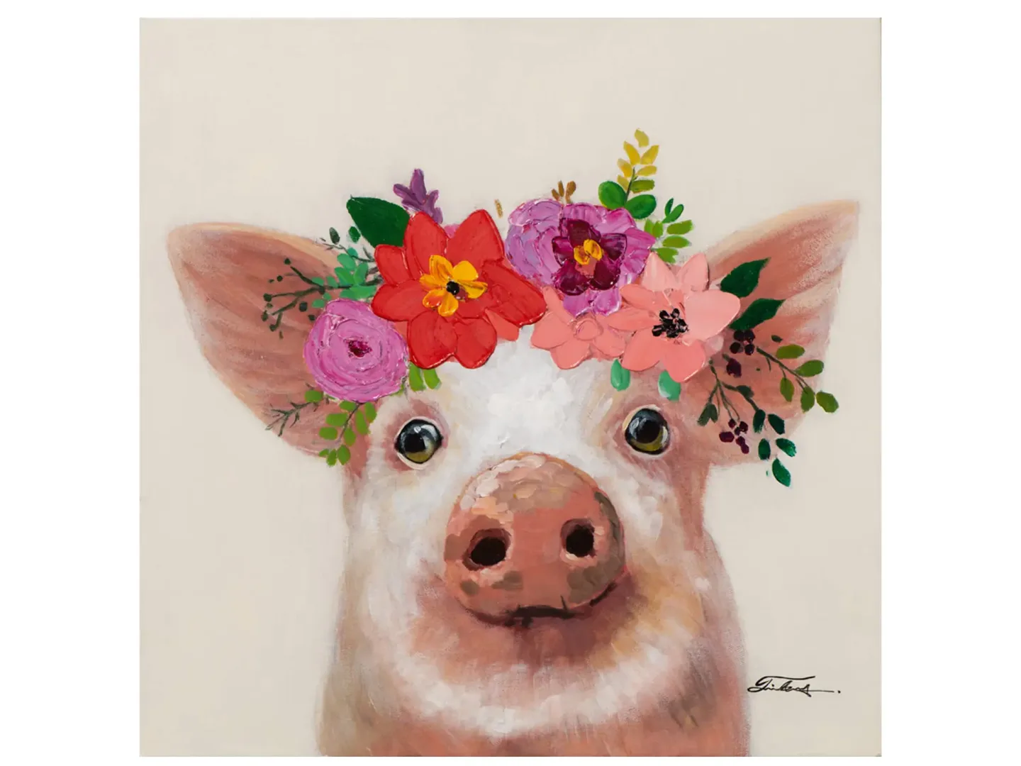image LAND Bild Kleines Schweinchen mit Blumen Dekoration | Schubiger Möbel