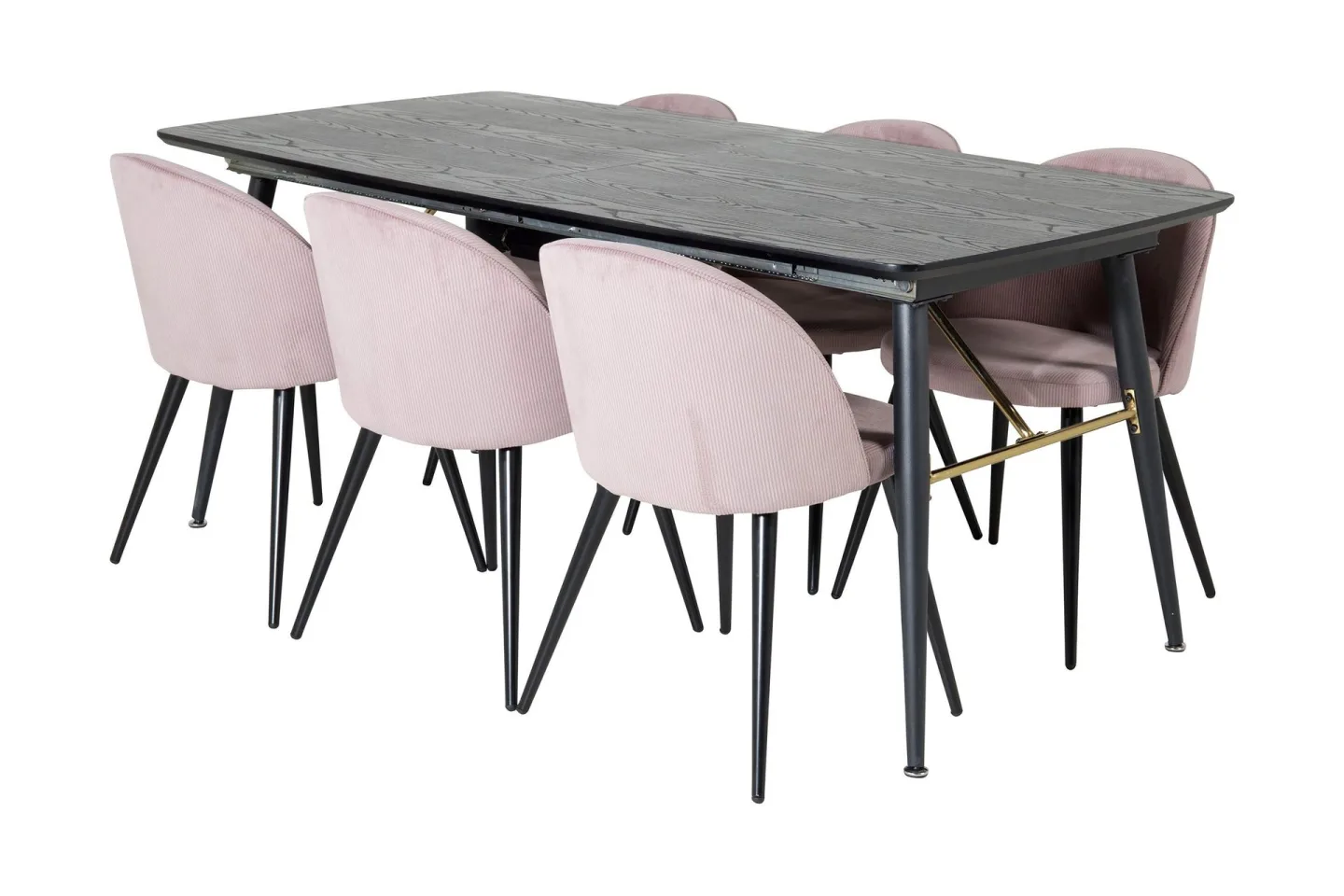 Irunea Förlängningsbar Matgrupp 180 cm inkl 6 Valeri Stolar - Svart/Rosa/Manchester