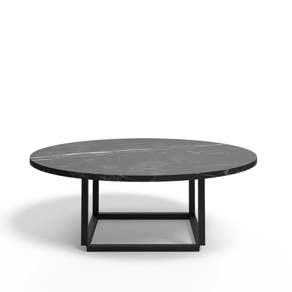 New Works Florence Couchtisch black marquina marble, ø90cm, Schwarzes Gestell