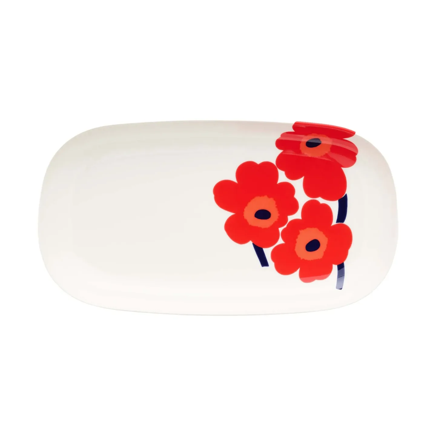 Marimekko Unikko Servierplatte 17x32 cm Weiß-Rot-Blau