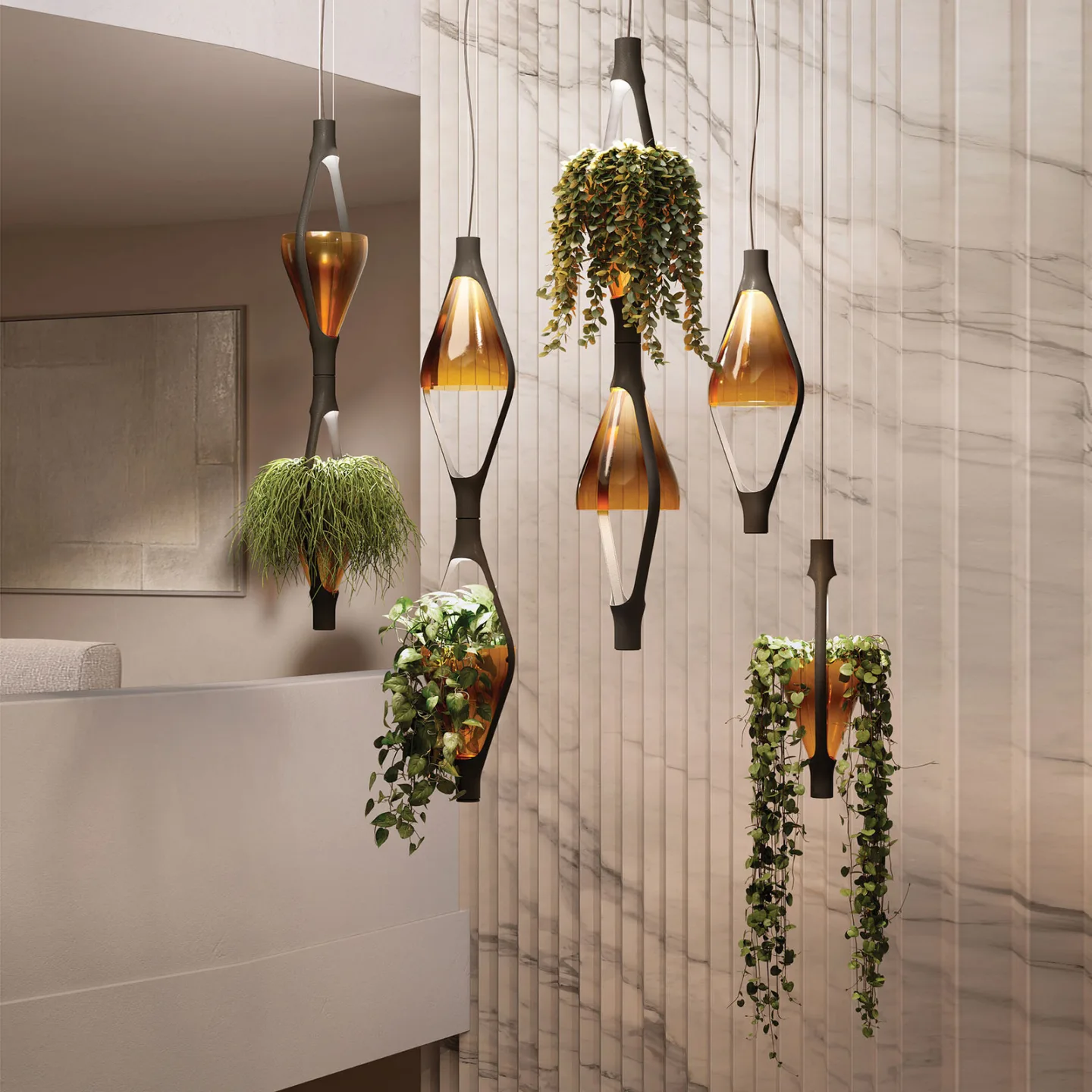 Viceversa 2 Pendelleuchte Amber - KDLN Viceversa2 - Wohnzimmer - Design - Glas - Mehrflammig