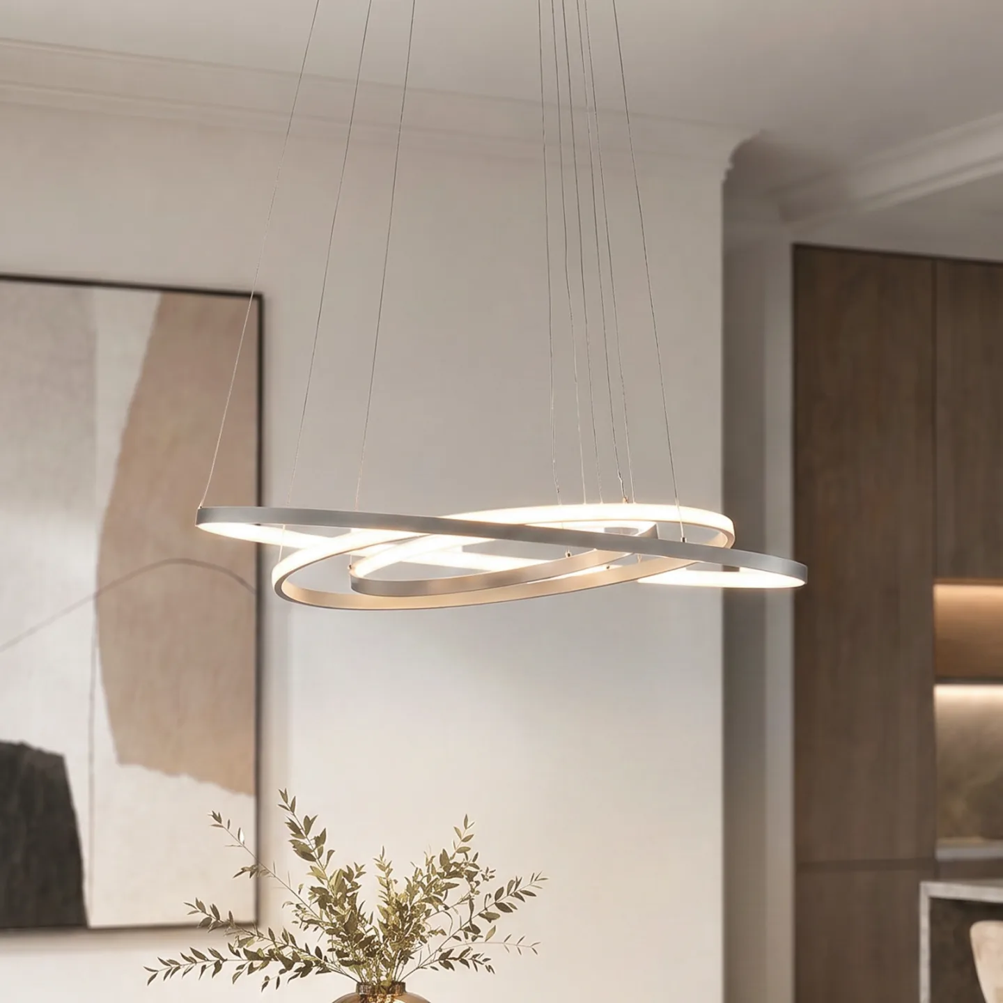 Ezana Pendelleuchte Nickel 3 Step - Lucande - Wohnzimmer - Modern - Metall - Mehrflammig