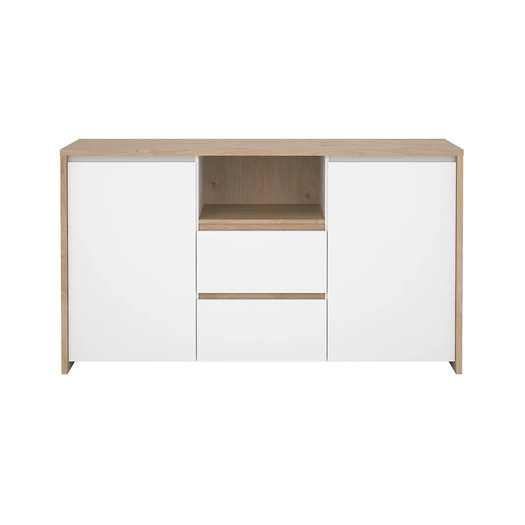 Next Sideboard 2 Türen, 2 Schubladen, 1 Ablage Eichen-Dekor, weiß hochglanz.