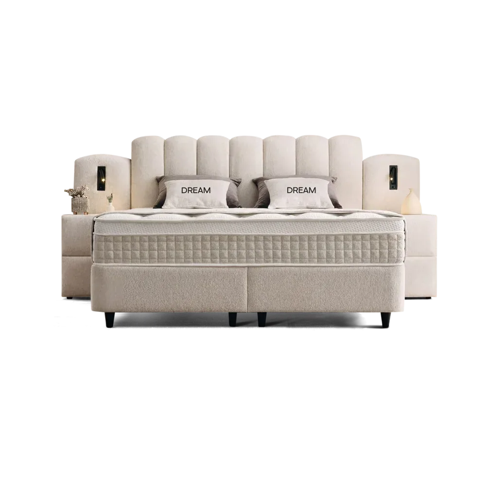 Premium Boxspringbett 180×200 komplett mit Matratze, Topper & Bettkasten, Stoff Beige, Dream