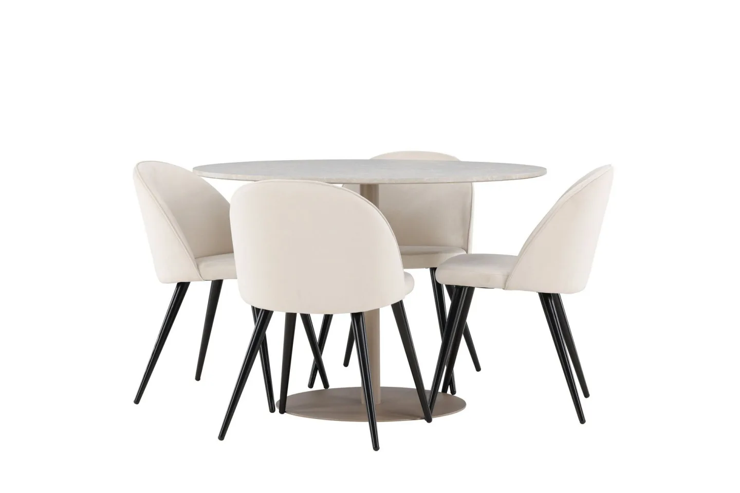 Lycke Matgrupp 110 cm Rund med 4 Velvet stolar - Beige/Beige