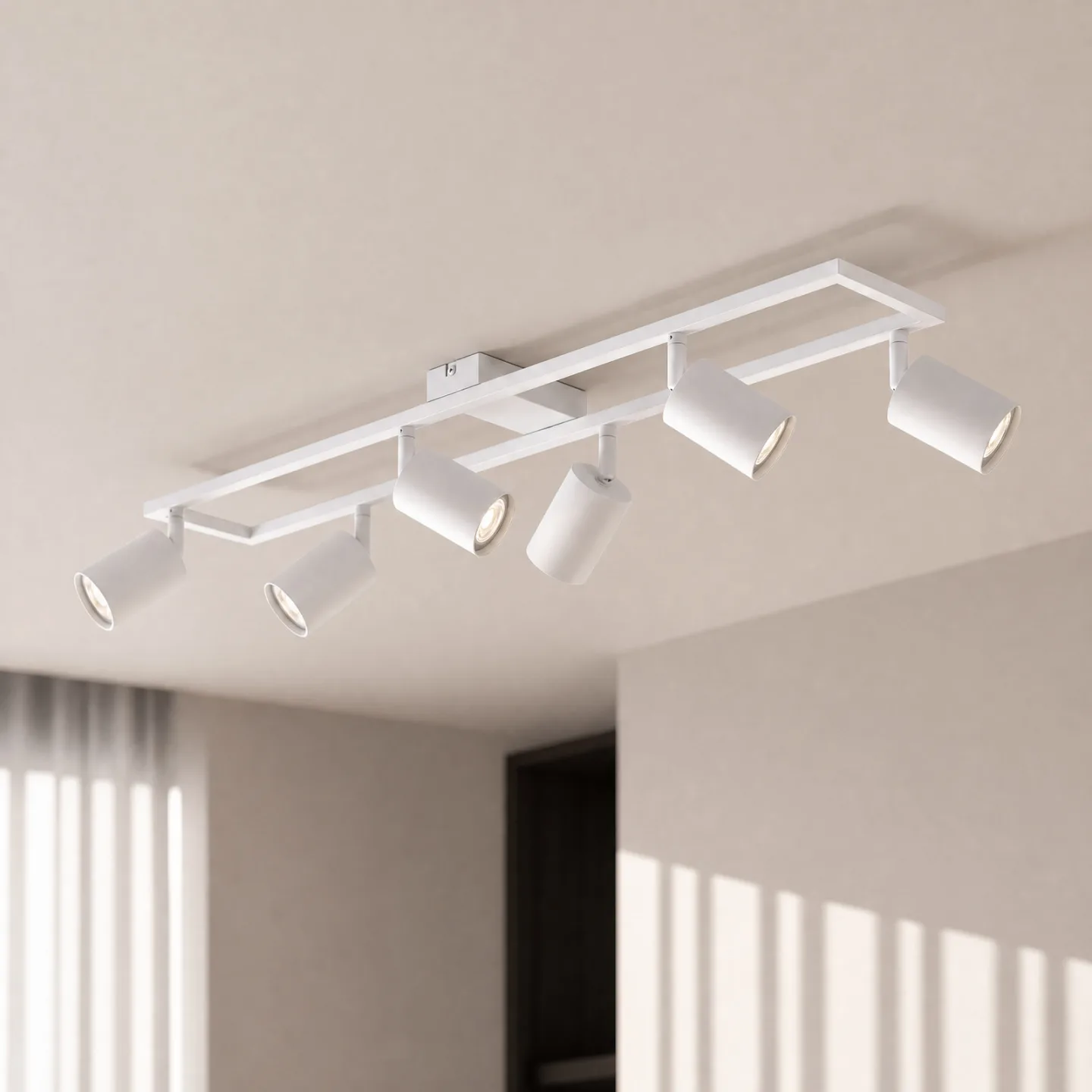Bravius Deckenstrahler, weiß, 6-flammig, Eisen - Lindby - Wohnzimmer - Metall - Mehrflammig