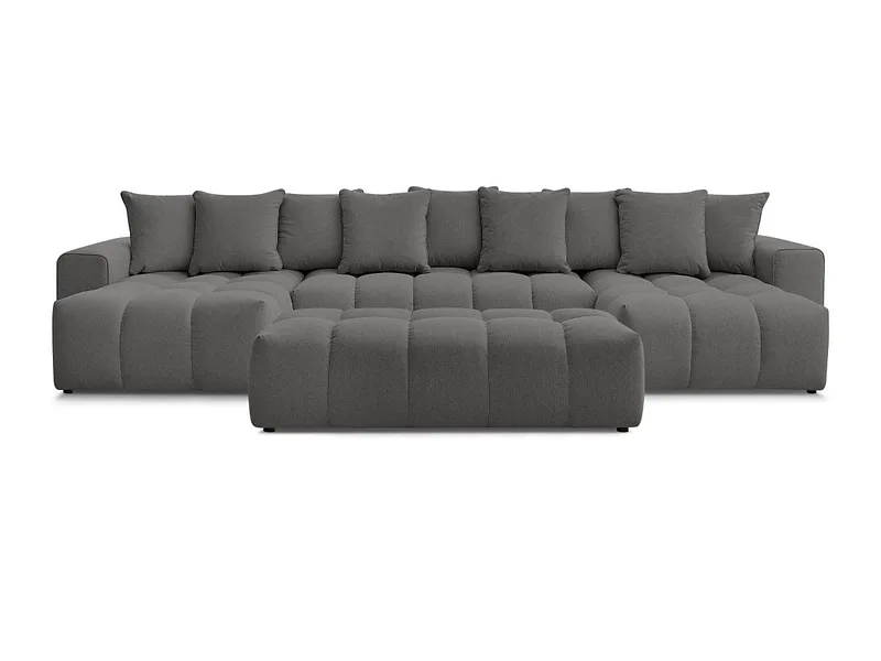 Panorama-Ecksofa mit Hocker BOBOCHIC MONT-BLANC Stoff chiniert dunkelgrau