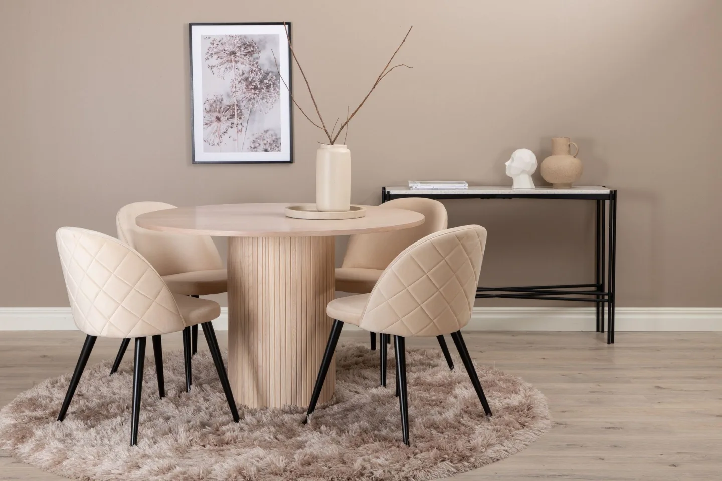 Biana Matgrupp 100 cm Rund inkl 4 Velvets Stolar - Beige/Svart