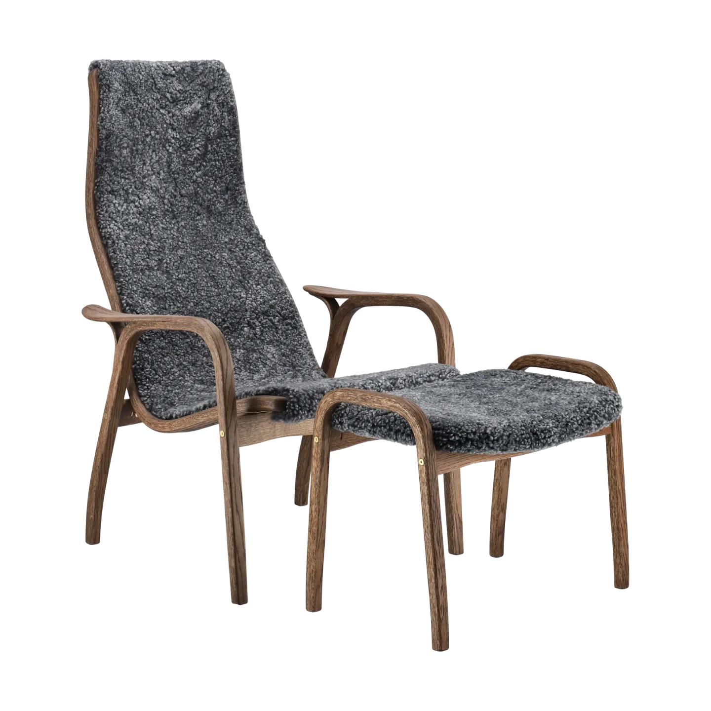 Swedese Lamino fåtölj och fotpall ek/fårskinn Special Edition Rubio Monocoat Chocolate-Charcoal