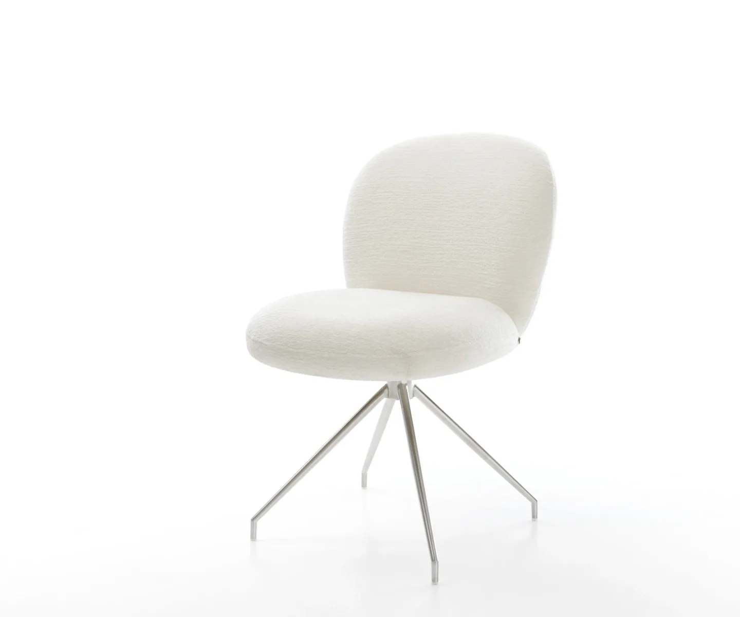 Esszimmerstuhl Nube-Flex Bouclé Soft Beige Kreuzgestell konisch Edelstahl Taschenfederkern