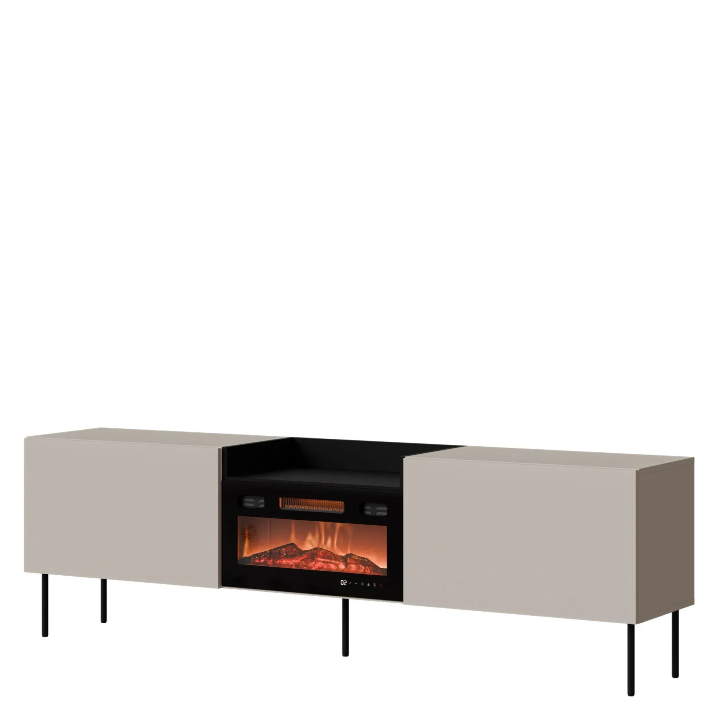 Clarinor Tv-bänk 200 cm Eldstad med värmefunktion - Beige|svart